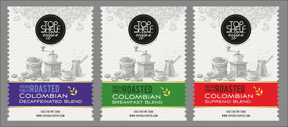 Label Design by Savitra for Top Shelf Coffee | Design #24184433