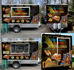 Miss Connie's Fire-Roasted Street Corn Concession Trailer Logo Wraps | Diseño de Rotulación de Vehículo por Kira Graphics