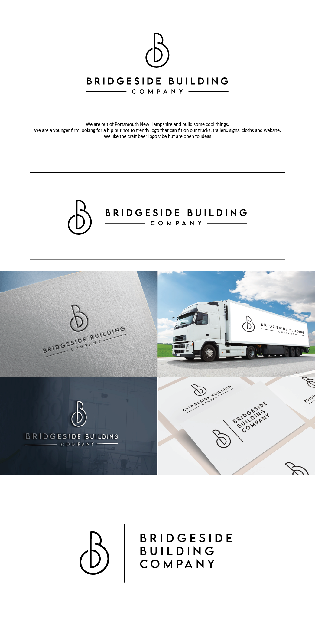 Upmarket, Modern Logo Design for Bridgeside Building Company. And maybe