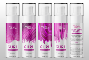 HelloGlow. Sunless Tanning Mousse Label | Label Design by SAI DESIGNS