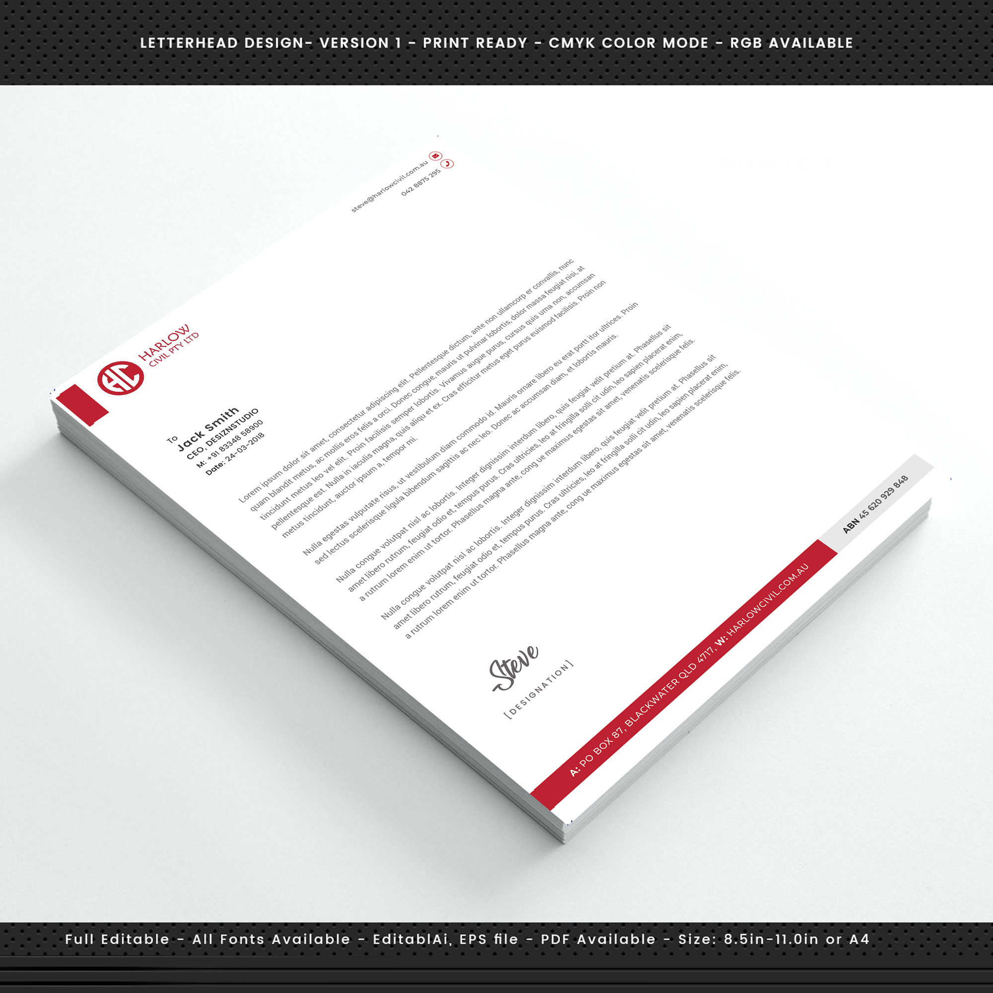 Letterhead Design by Expert Designer for Harow Civil | Design #24331525