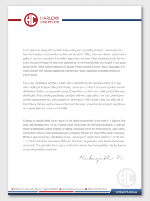 Letterhead Design by Petter Goms for Harow Civil | Design #24332097