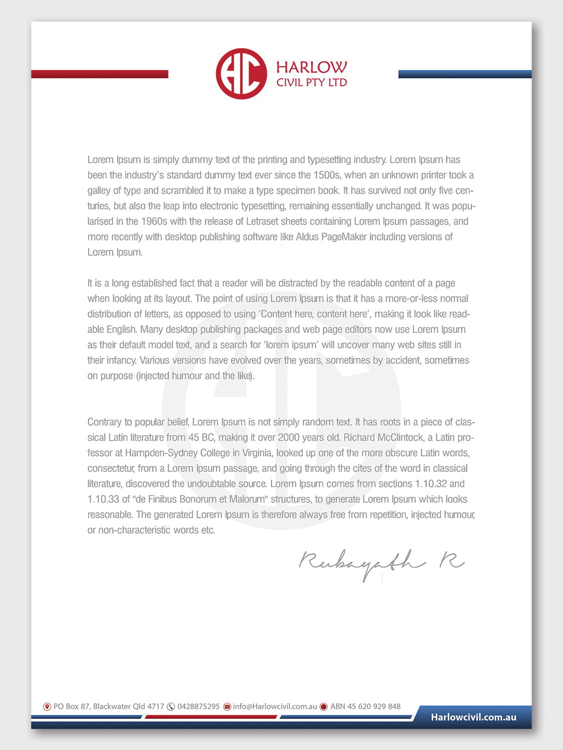 Letterhead Design by Petter Goms for Harow Civil | Design #24332099