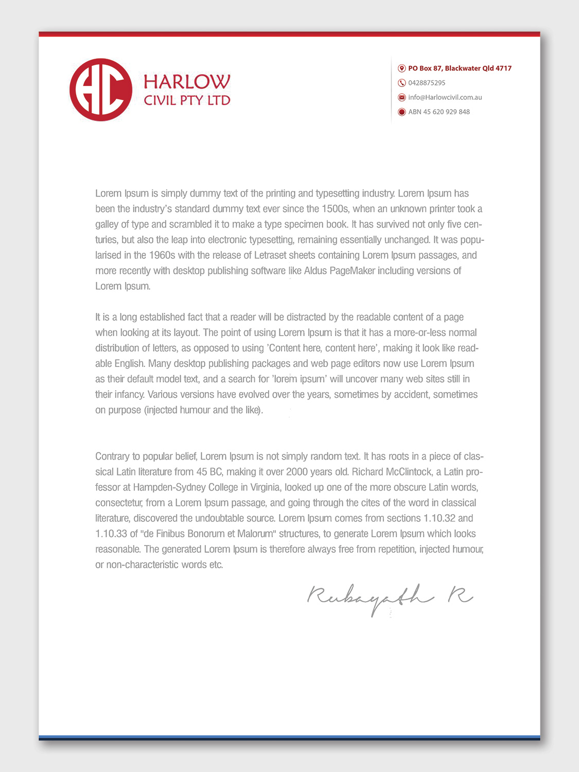 Letterhead Design by Petter Goms for Harow Civil | Design #24332953