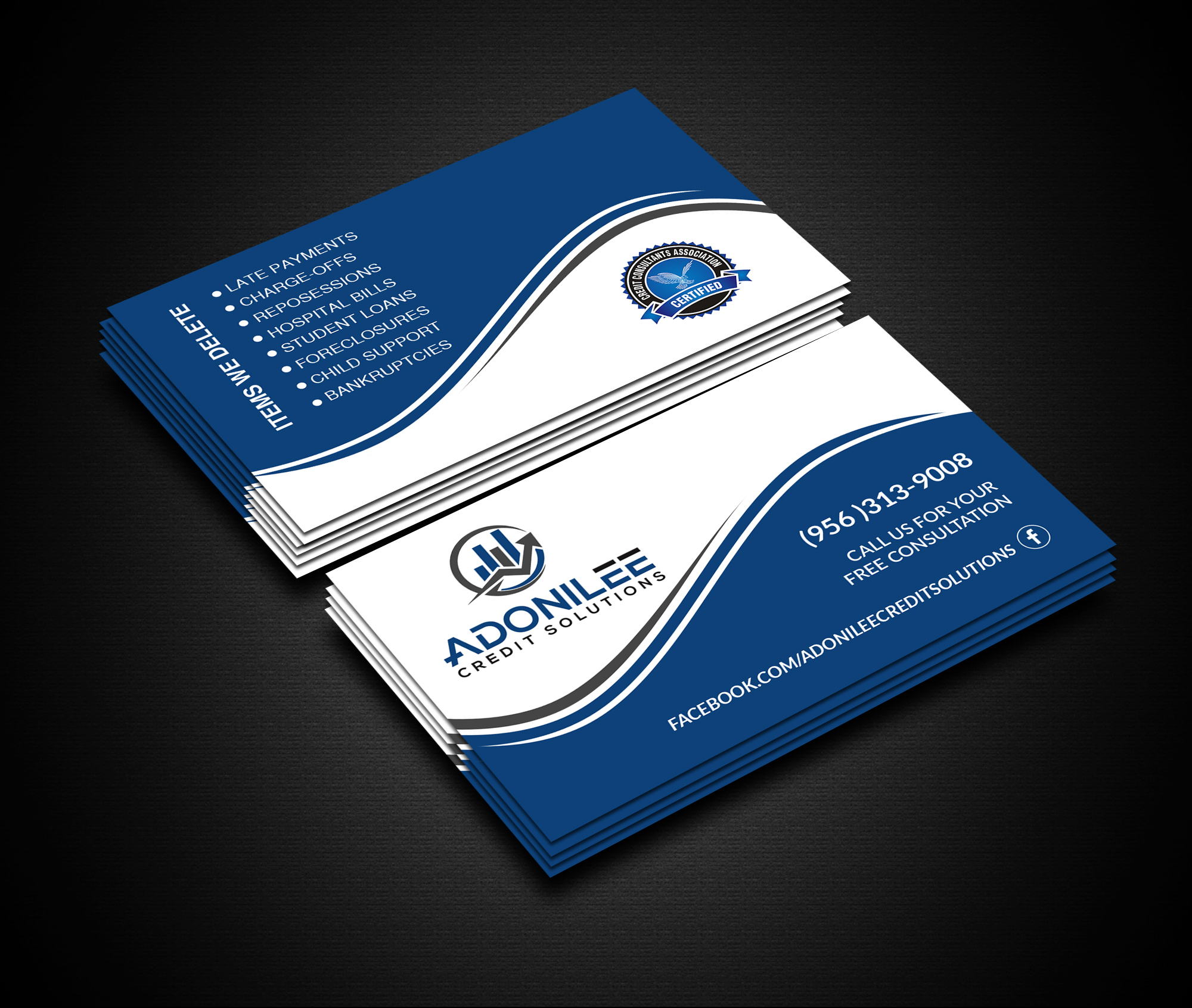 Design de Carte de Visite par Creations Box 2015 pour Adonilee Credit Solutions, LLC. | Design #24460203