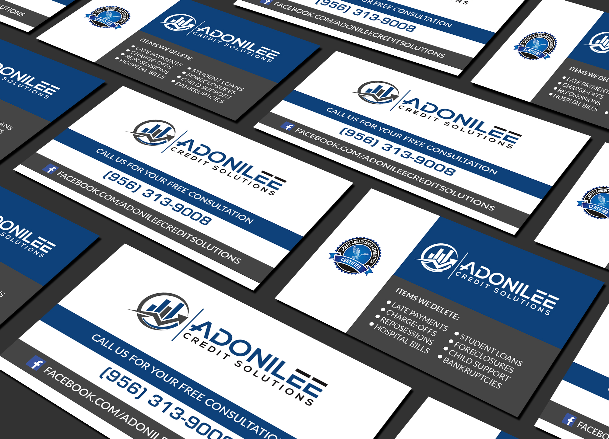 Design de Carte de Visite par Creations Box 2015 pour Adonilee Credit Solutions, LLC. | Design #24462170