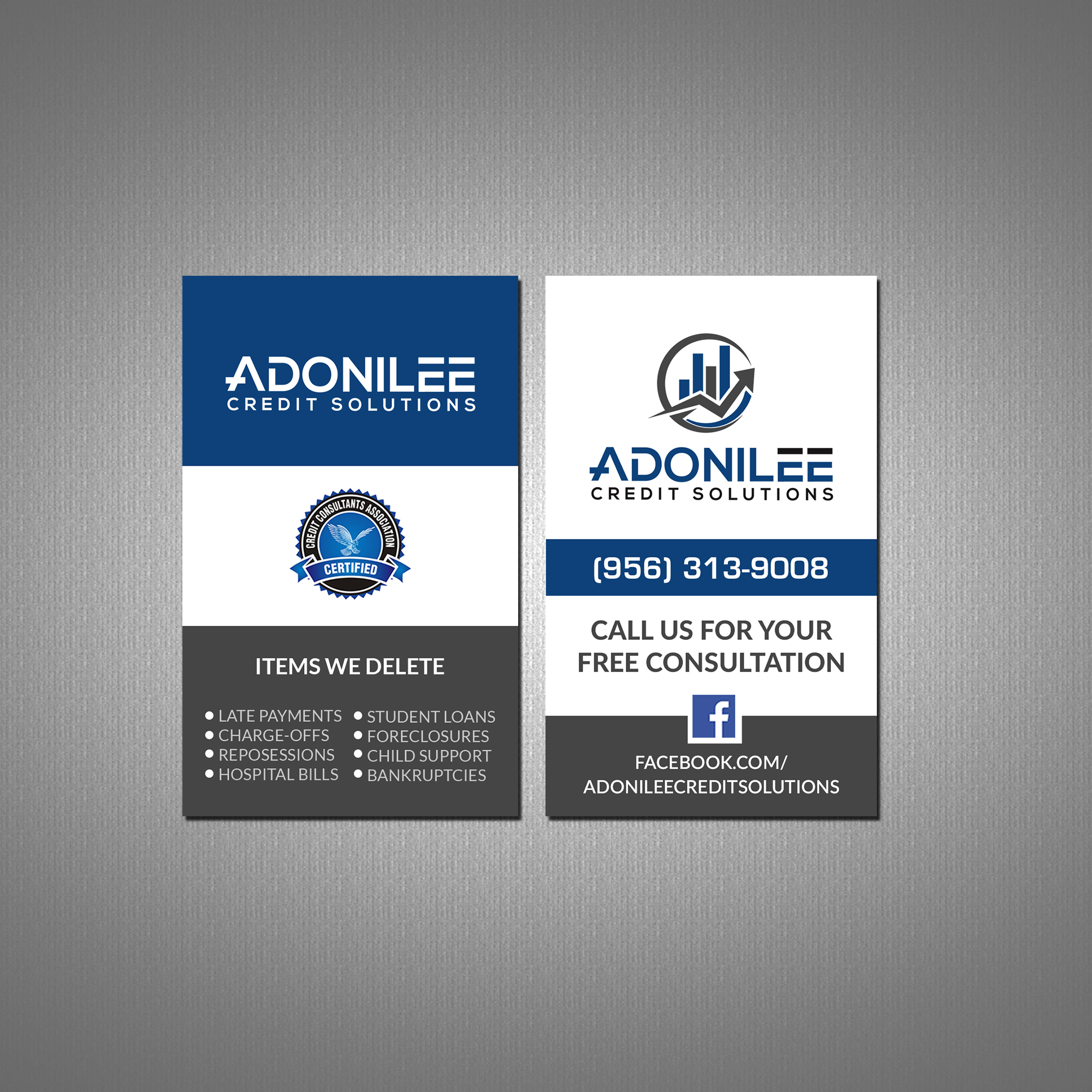 Design de Carte de Visite par Creations Box 2015 pour Adonilee Credit Solutions, LLC. | Design #24462171