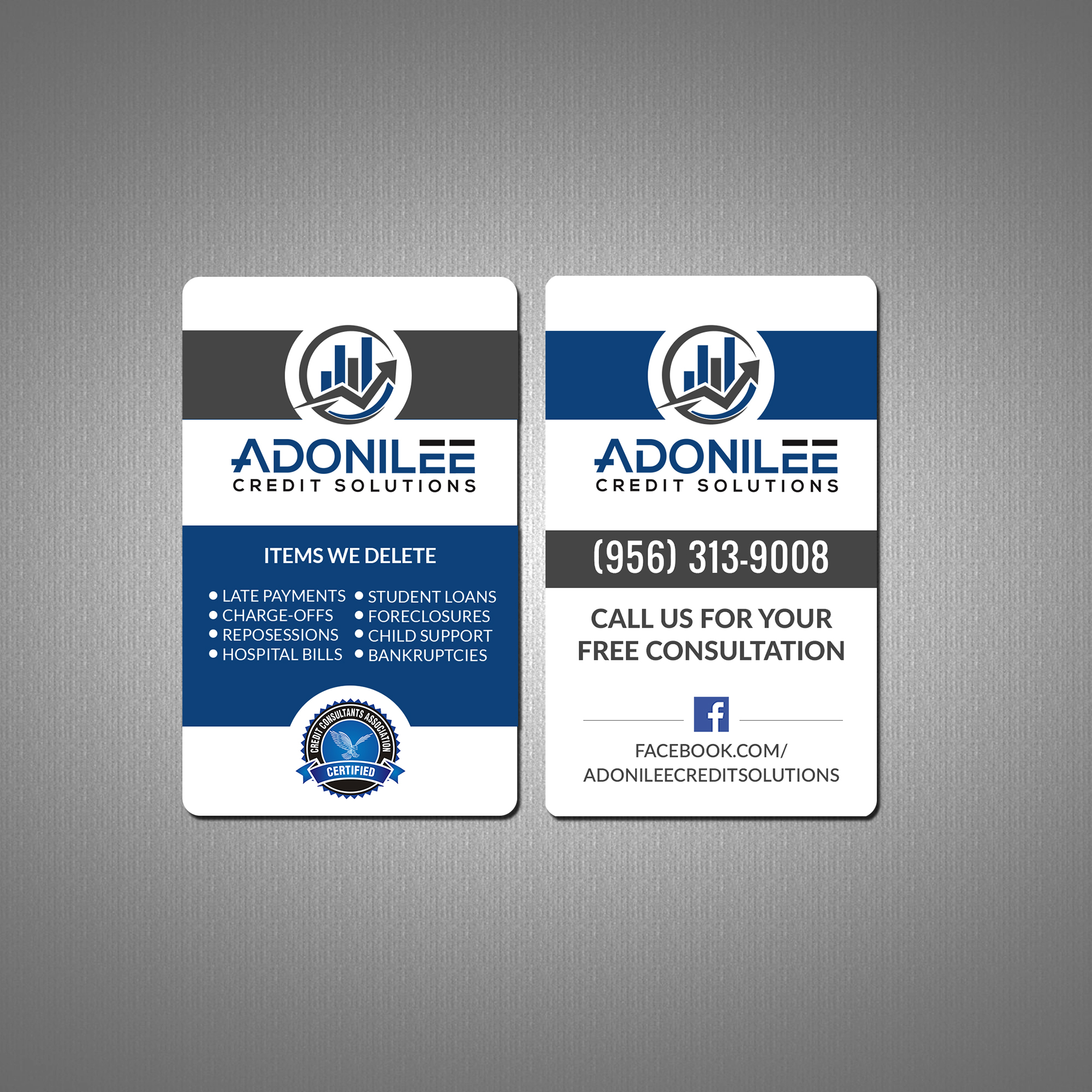 Design de Carte de Visite par Creations Box 2015 pour Adonilee Credit Solutions, LLC. | Design #24462172