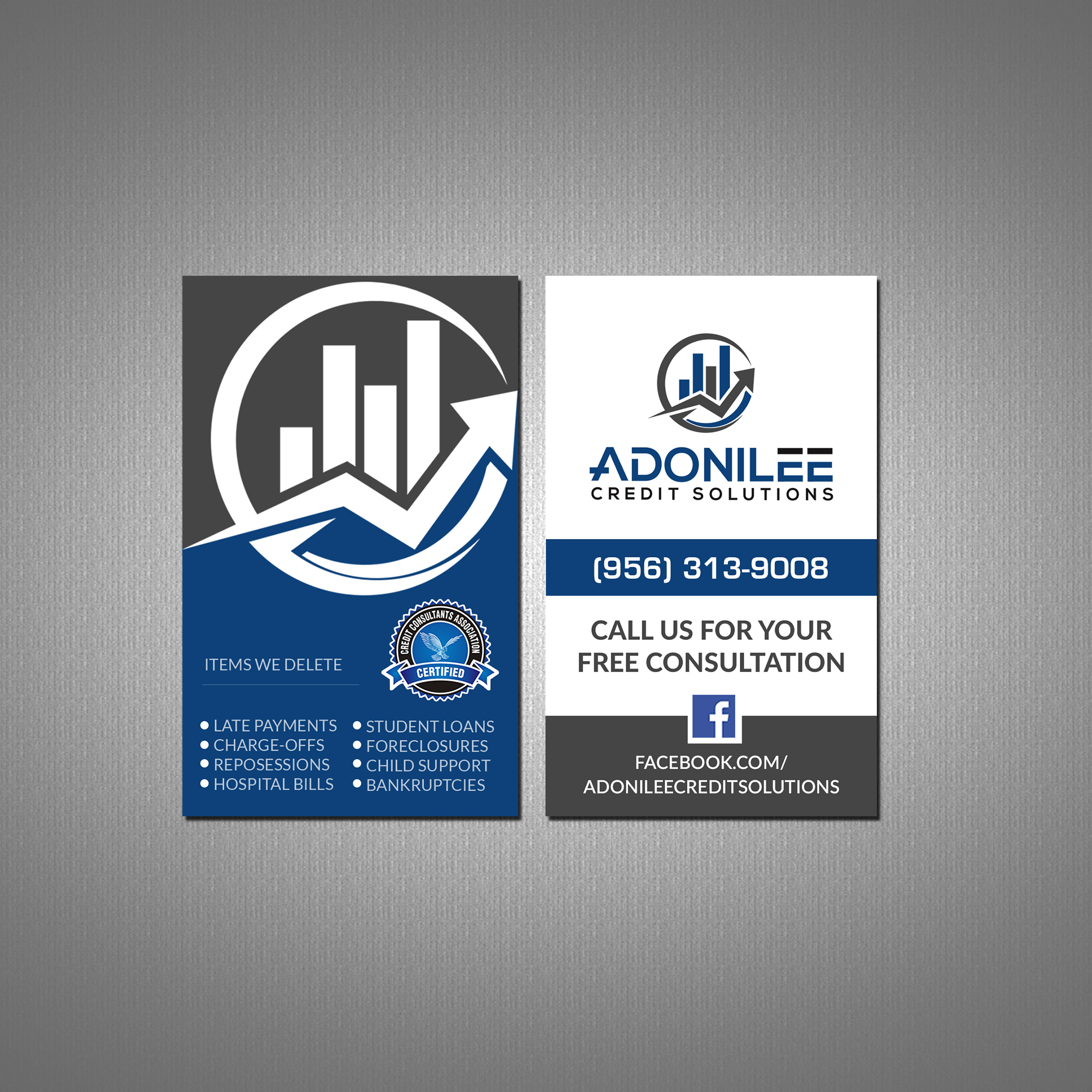 Design de Carte de Visite par Creations Box 2015 pour Adonilee Credit Solutions, LLC. | Design #24462173