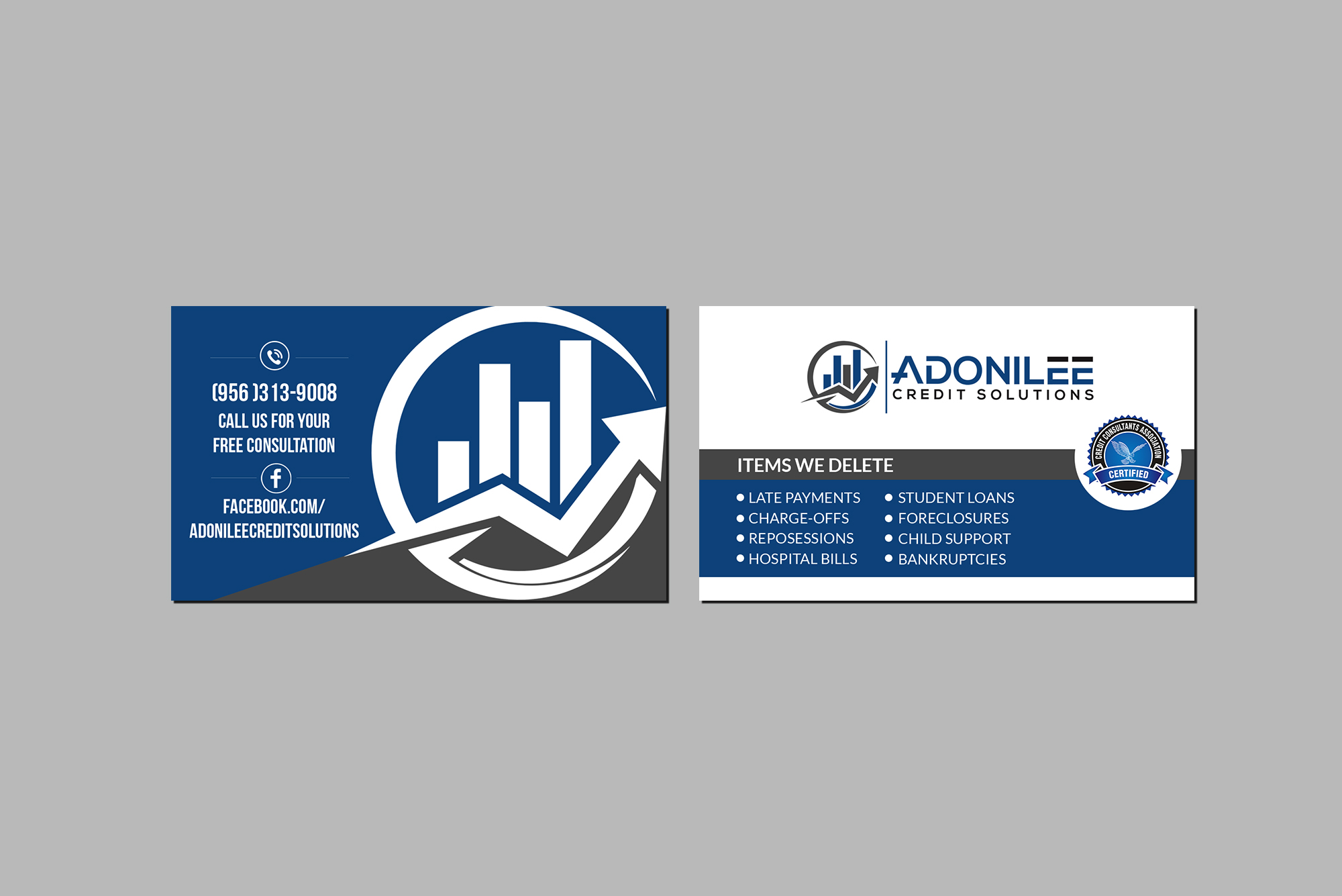 Design de Carte de Visite par Creations Box 2015 pour Adonilee Credit Solutions, LLC. | Design #24462189