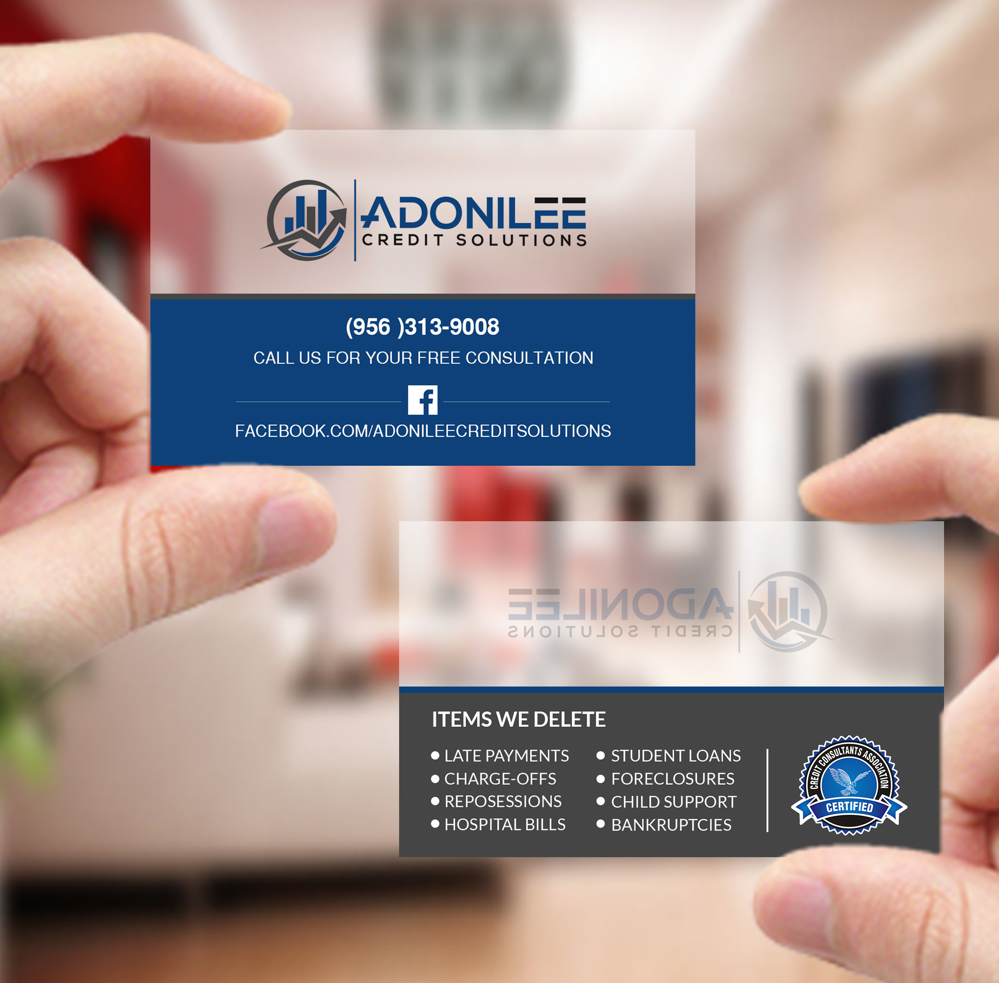 Design de Carte de Visite par Creations Box 2015 pour Adonilee Credit Solutions, LLC. | Design #24462191