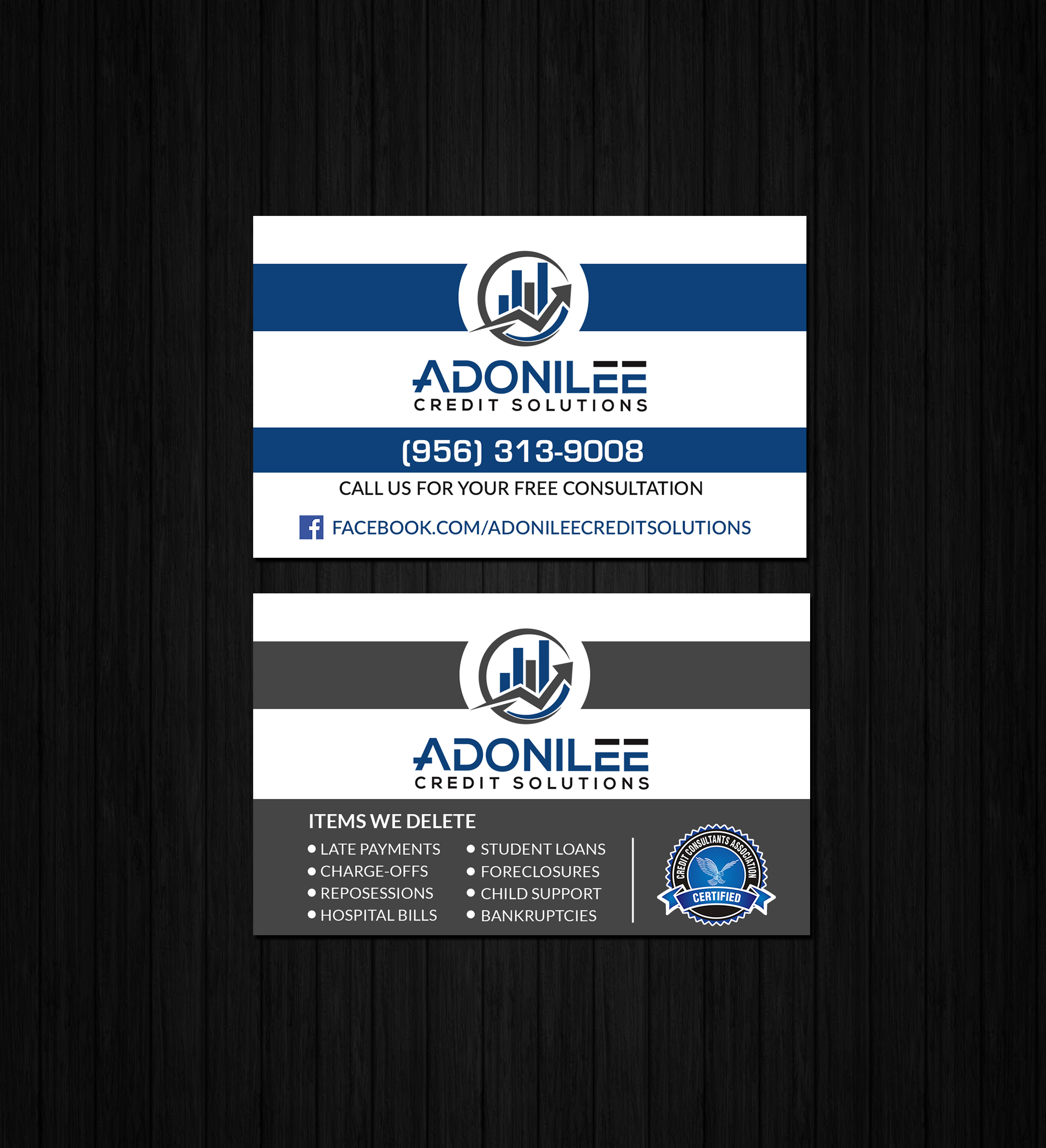 Design de Carte de Visite par Creations Box 2015 pour Adonilee Credit Solutions, LLC. | Design #24462605