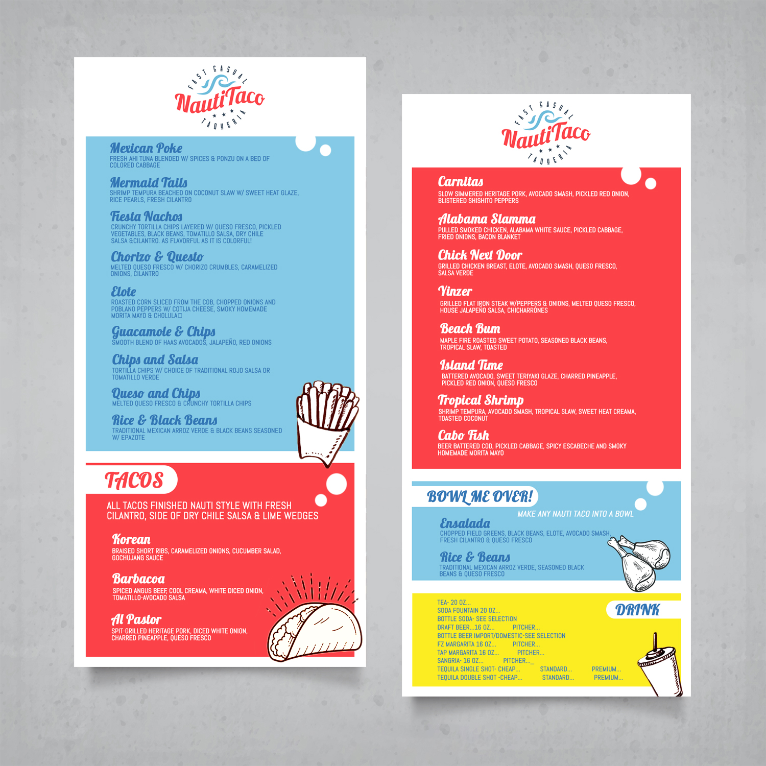 Menu Design by sormaz.tanja for Nauti Taco | Design #24478033