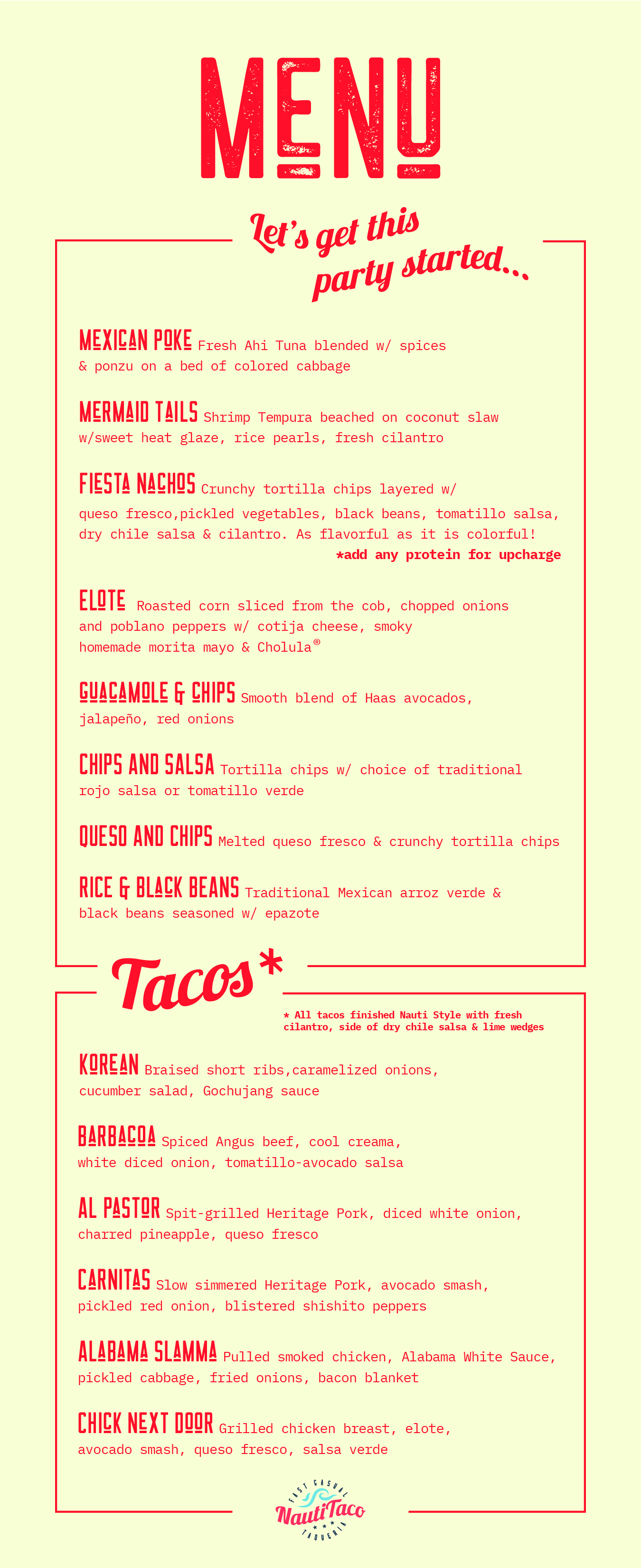 Menu Design by A.kmal for Nauti Taco | Design #24487734