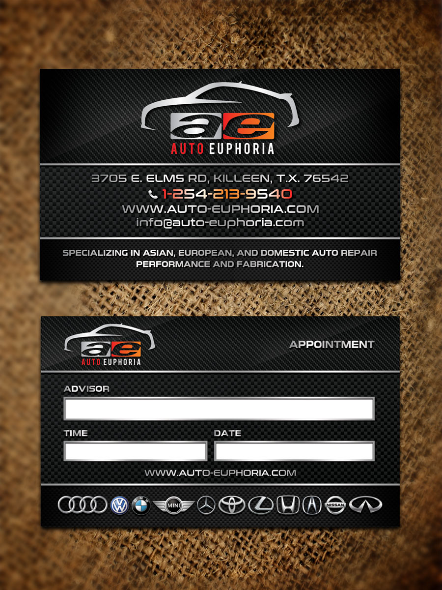 Design de Carte de Visite par Sandaruwan pour Euphoria Auto Works LLC | Design #24553540