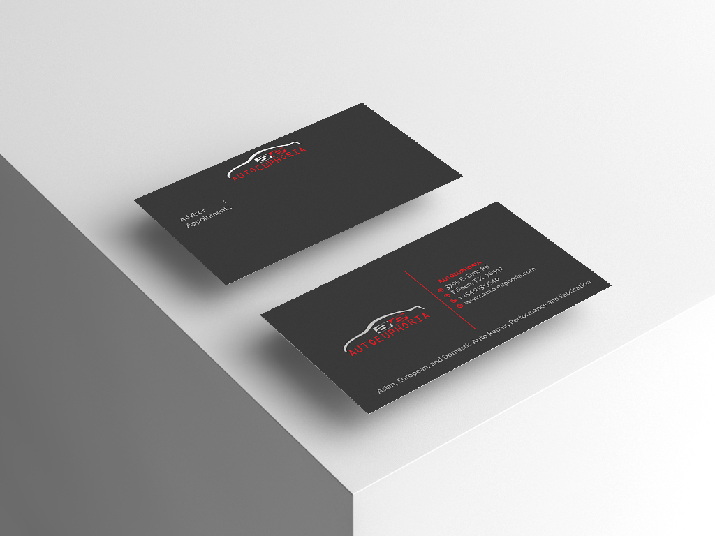 Business Card Design by ankurvats for Euphoria Auto Works LLC | Design #24507851