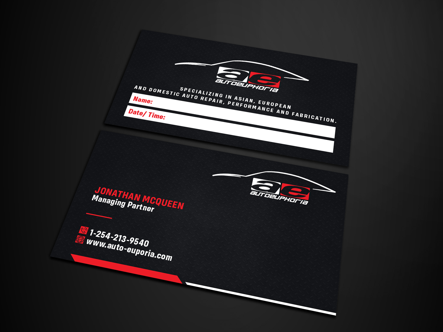 Business Card Design by Verified artistry (Design garden) for Euphoria Auto Works LLC | Design #24465484