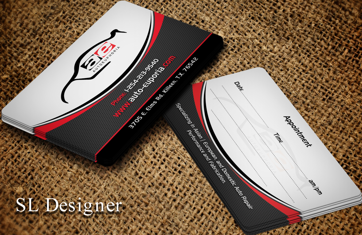 Business Card Design by SL Designer for Euphoria Auto Works LLC | Design #24492195