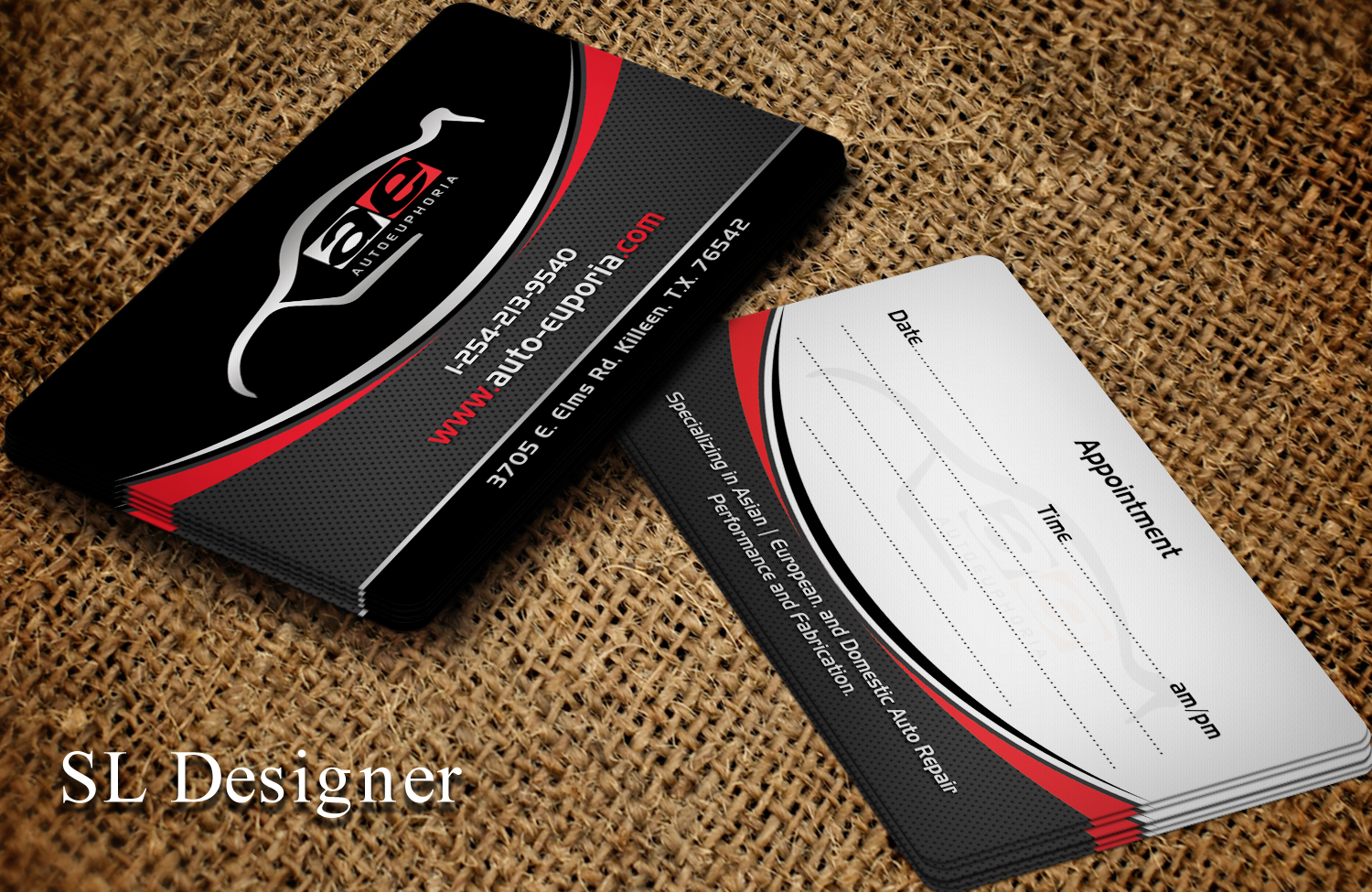 Business Card Design by SL Designer for Euphoria Auto Works LLC | Design #24492196