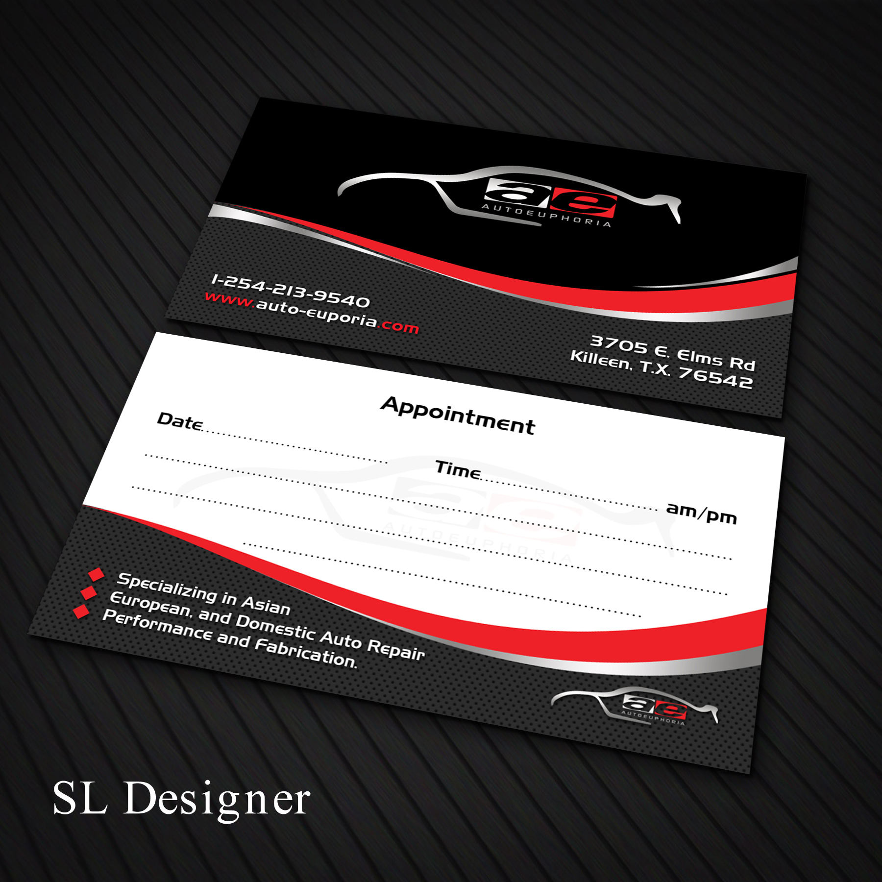 Design de Carte de Visite par SL Designer pour Euphoria Auto Works LLC | Design #24492208