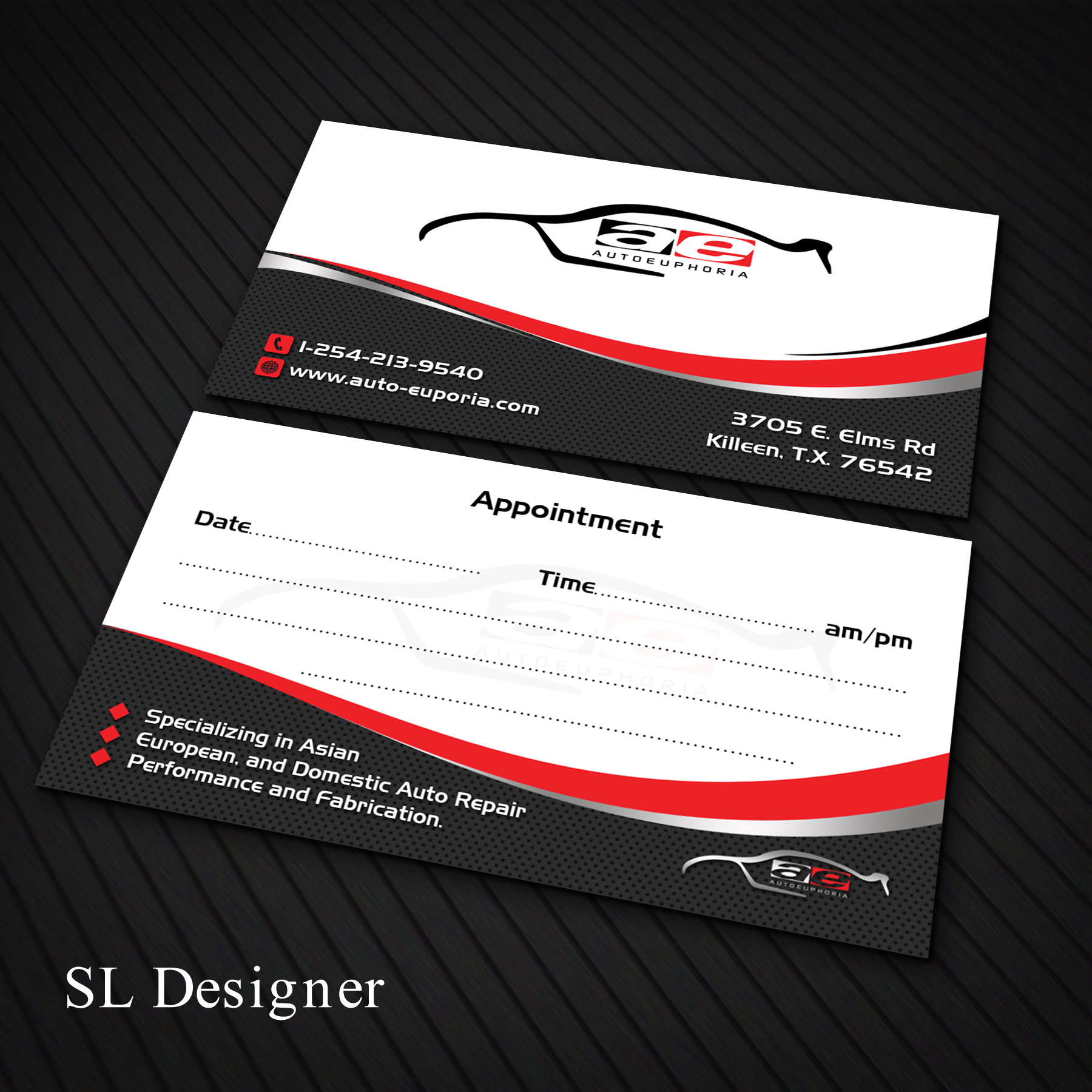 Business Card Design by SL Designer for Euphoria Auto Works LLC | Design #24492209