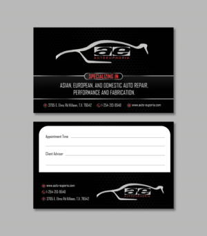 Design de Carte de Visite par D Creative pour Euphoria Auto Works LLC | Design #24491898
