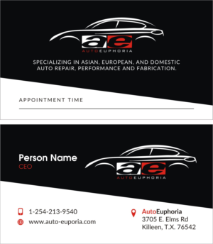 Design de Carte de Visite par Sushma pour Euphoria Auto Works LLC | Design : #24483344