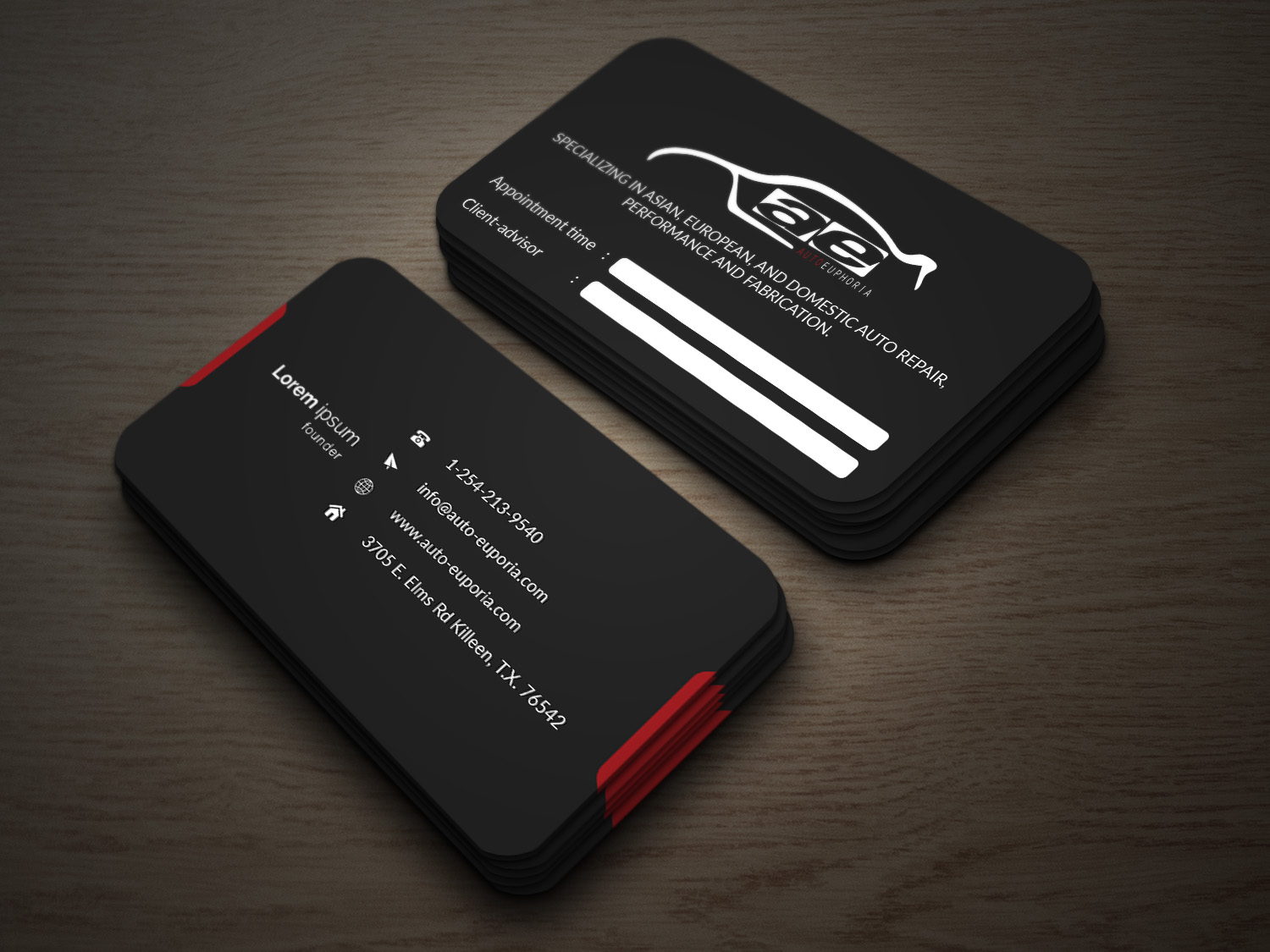 Business Card Design by tanzeelador for Euphoria Auto Works LLC | Design #24501244