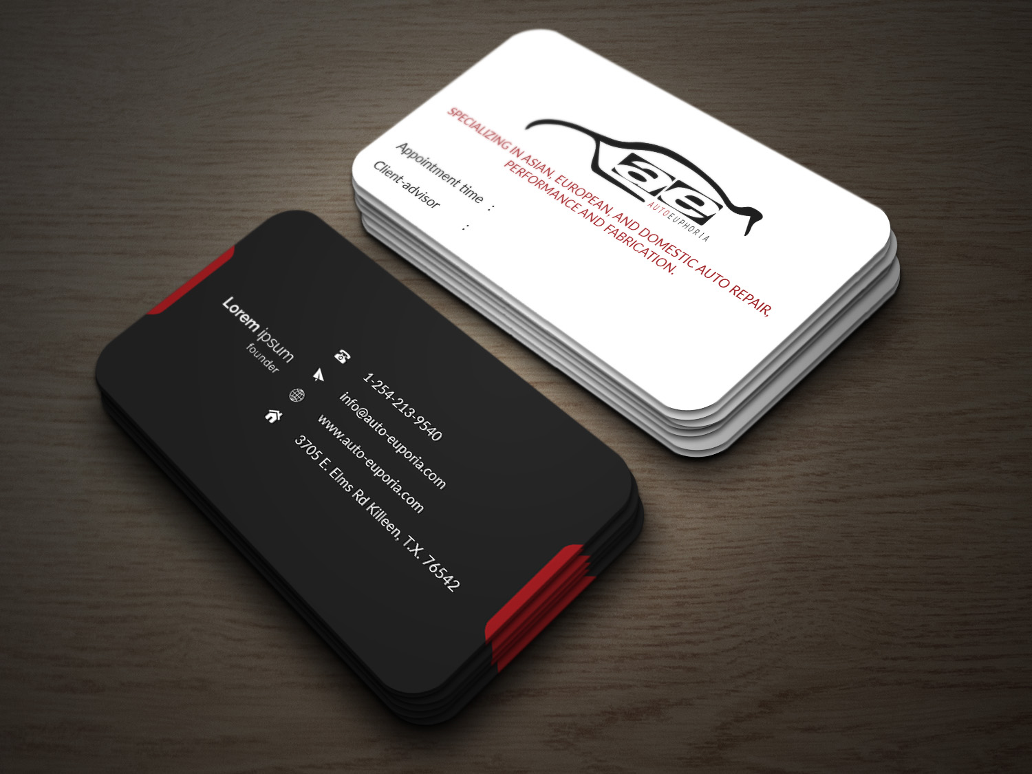 Business Card Design by tanzeelador for Euphoria Auto Works LLC | Design #24501245