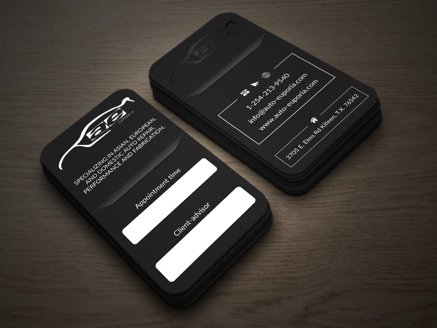 Business Card Design by tanzeelador for Euphoria Auto Works LLC | Design #24506075