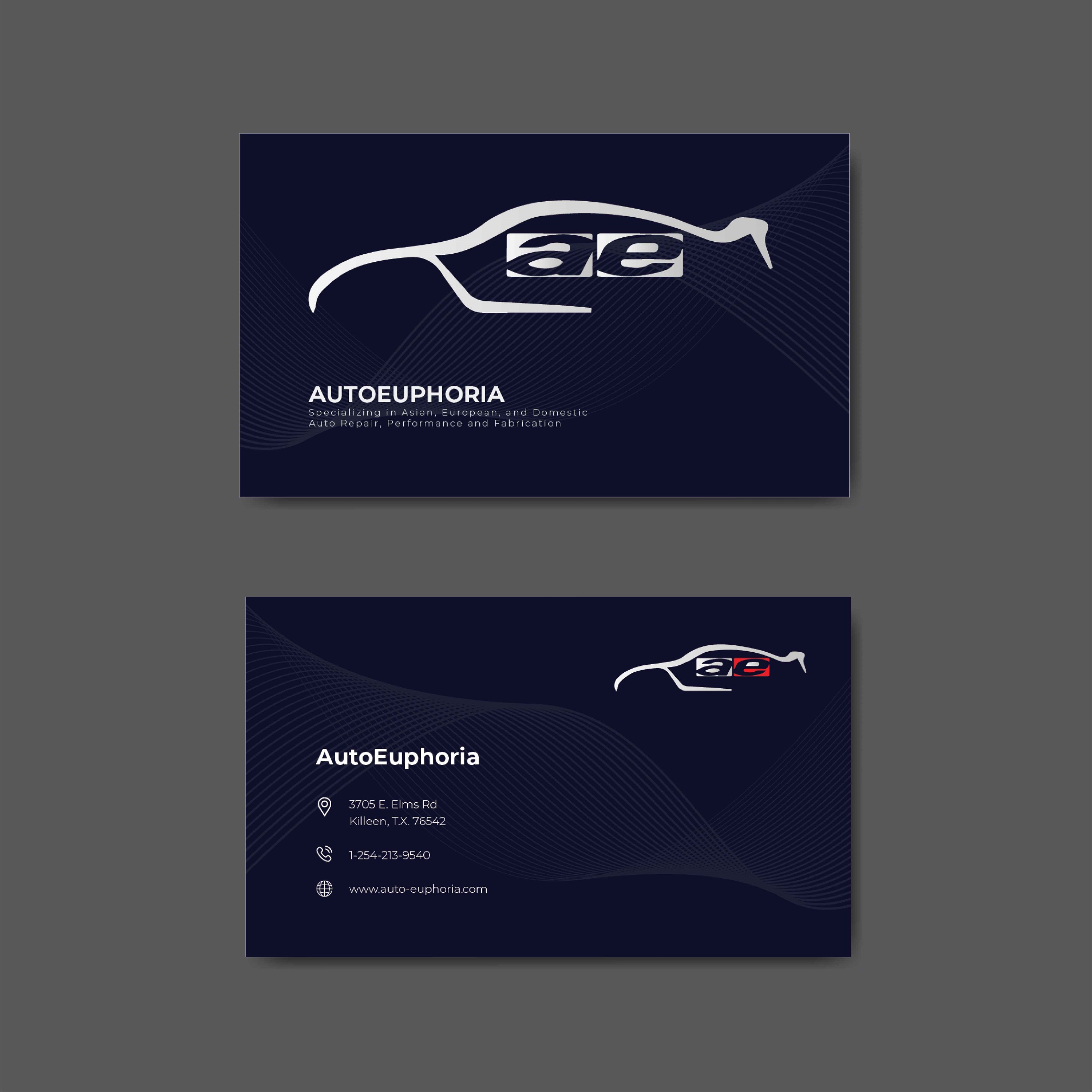 Business Card Design by Yellow Area for Euphoria Auto Works LLC | Design #24488060