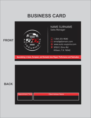 Business Card Design by ANS CREATION for Euphoria Auto Works LLC | Design: #24517612