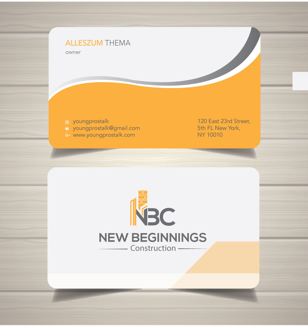 Business Card Design by zumur 2 for New Beginnings Construction  | Design #24481602
