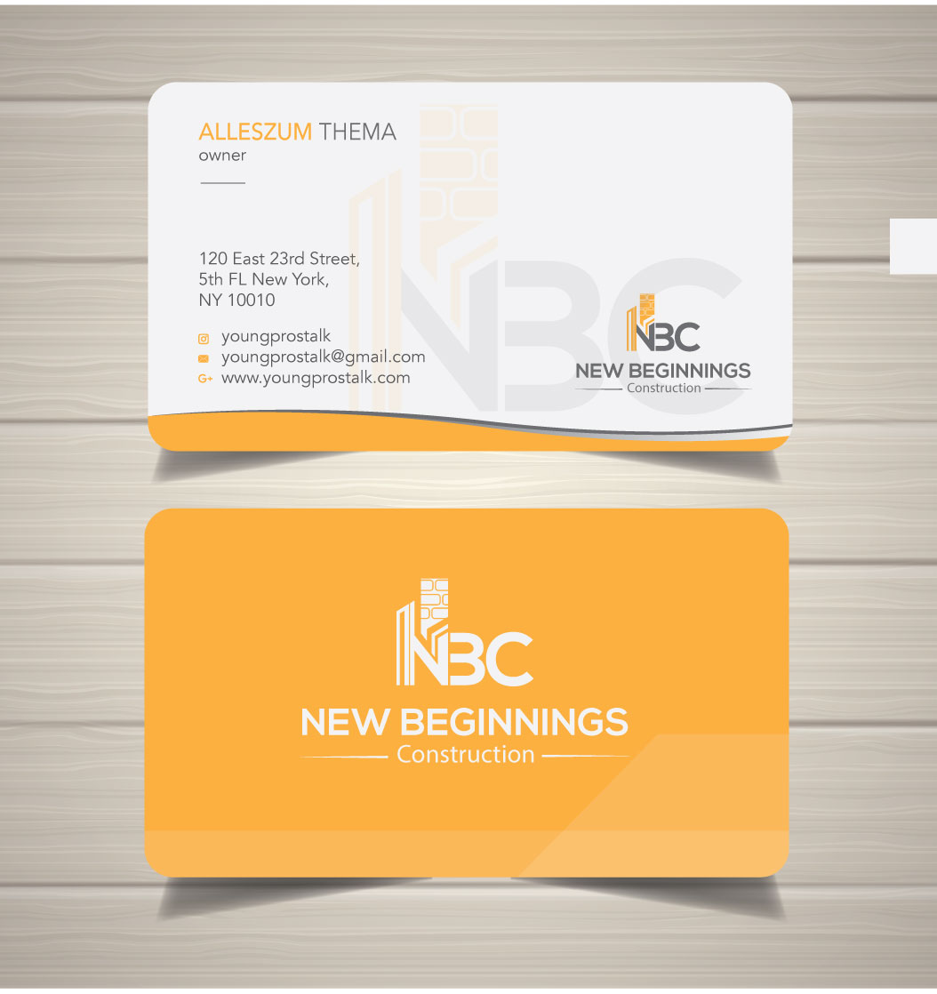 Business Card Design by zumur 2 for New Beginnings Construction  | Design #24481653