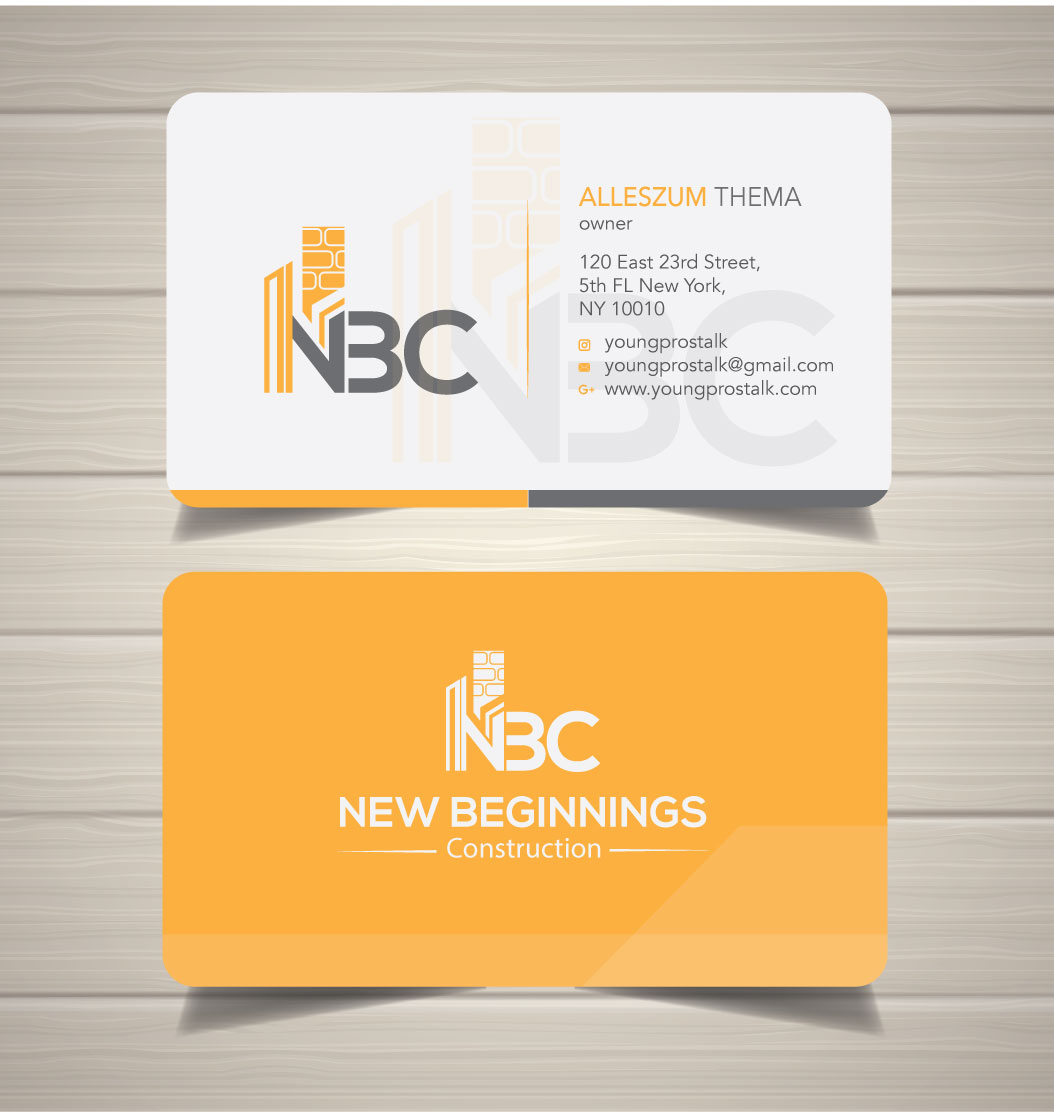 Business Card Design by zumur 2 for New Beginnings Construction  | Design #24481665