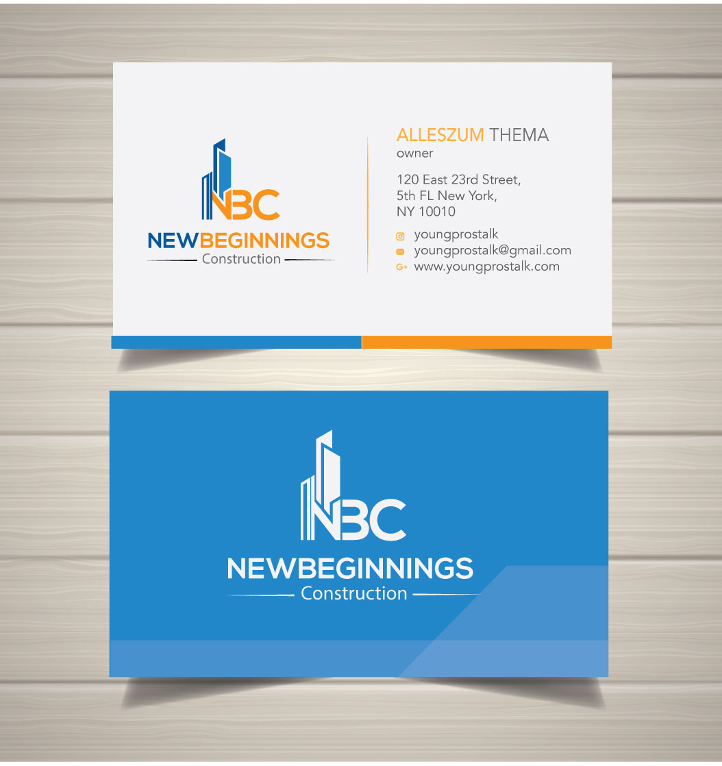 Business Card Design by zumur 2 for New Beginnings Construction  | Design #24481753