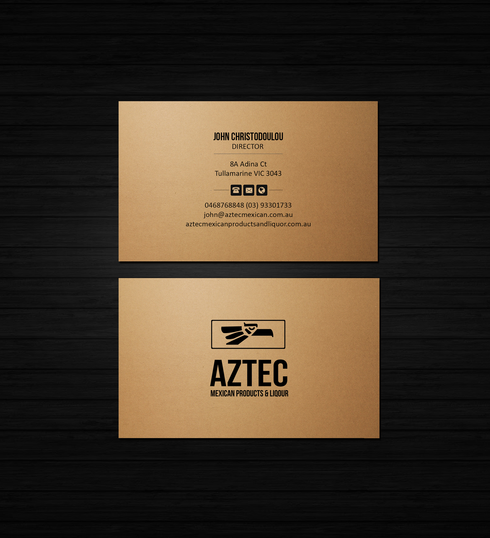 Visitenkarten-Design von Creations Box 2015 für Aztec Products & Liquor | Design #24536248