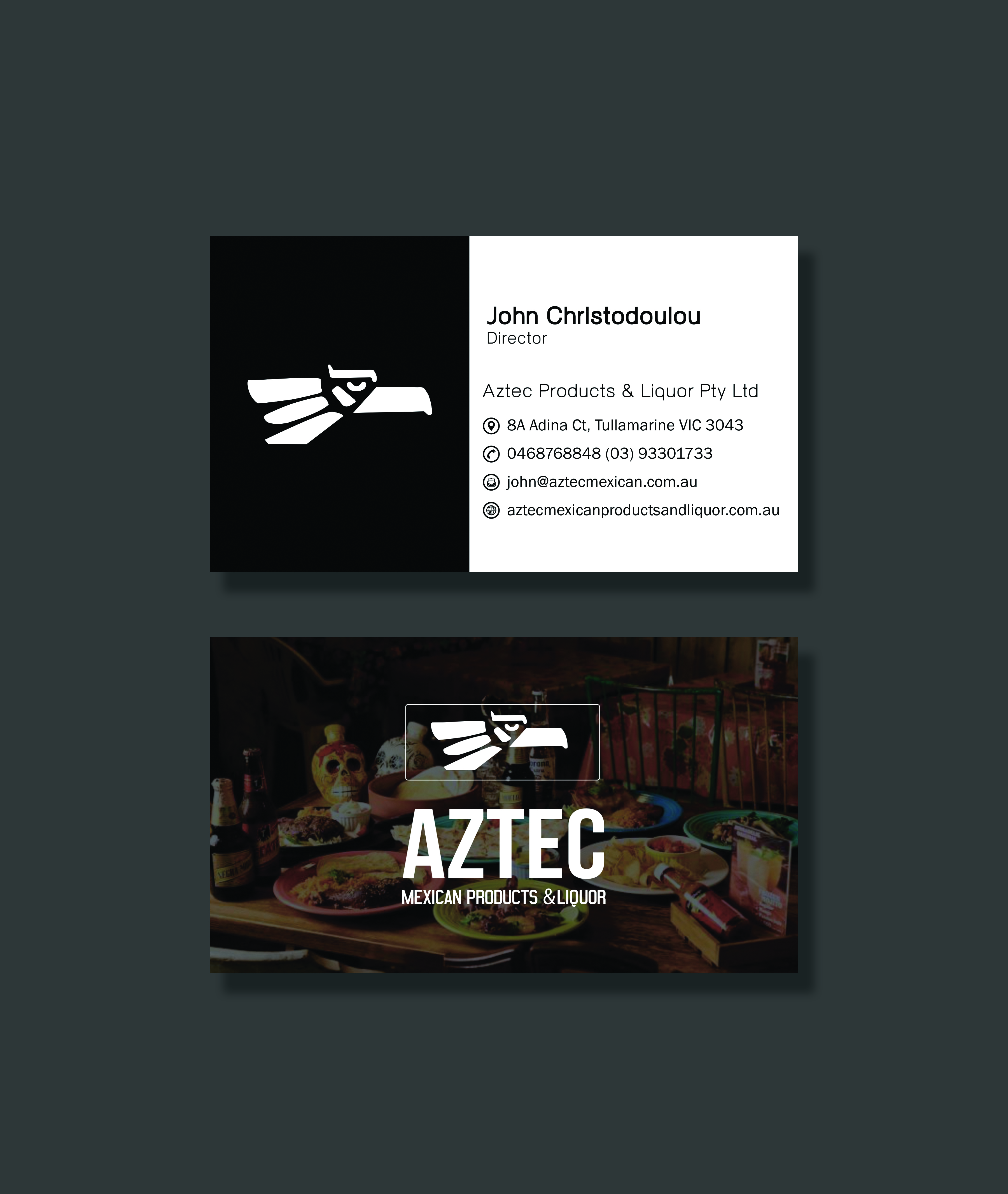 Visitenkarten-Design von Bleubird für Aztec Products & Liquor | Design #24555880
