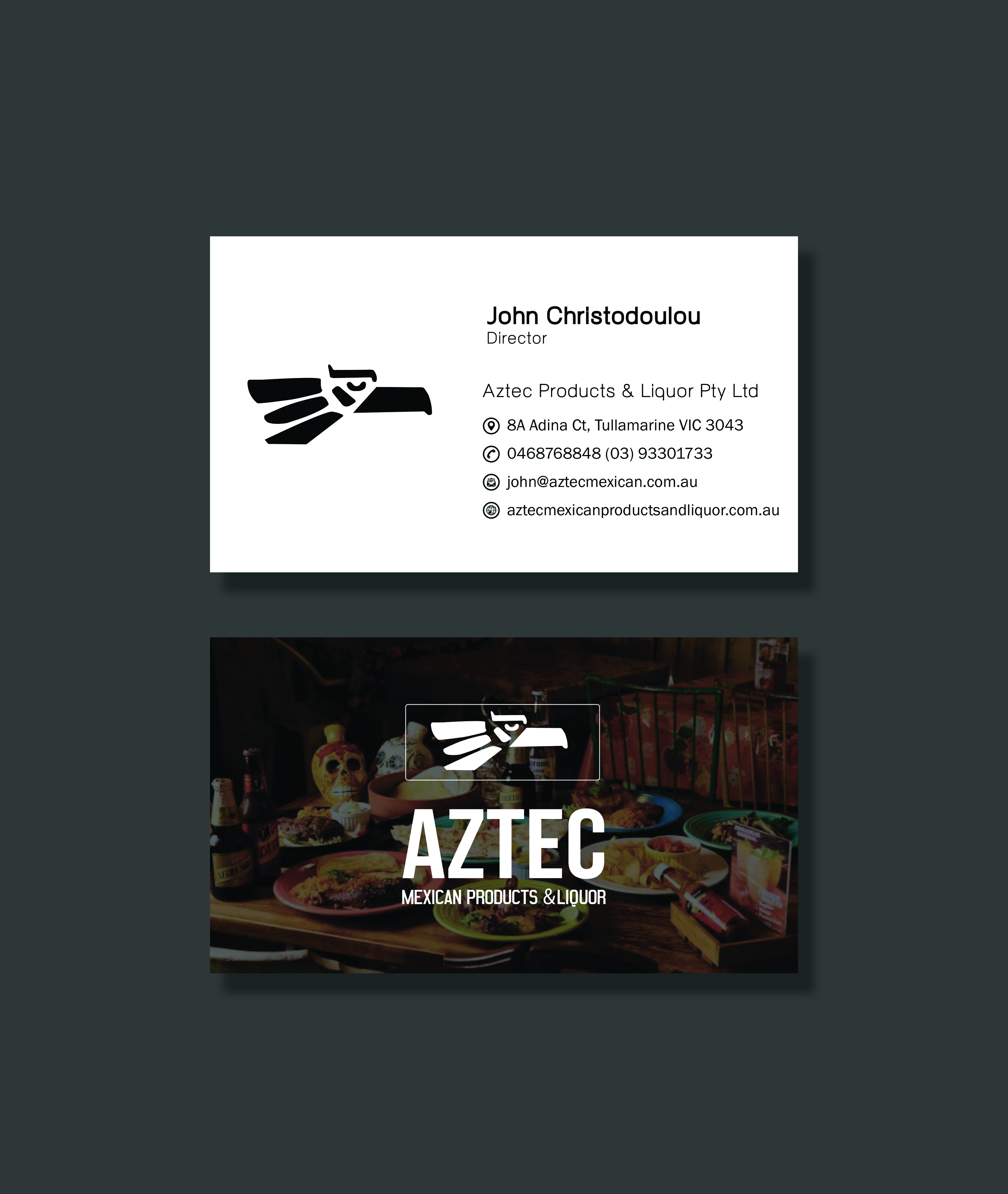Visitenkarten-Design von Bleubird für Aztec Products & Liquor | Design #24555881