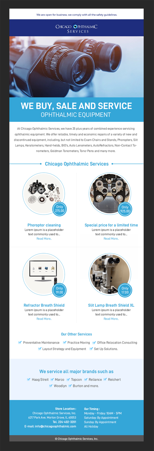 Email Marketing Design by Best Design Hub for Chicago Ophthalmic Services, Inc | Design #24577055