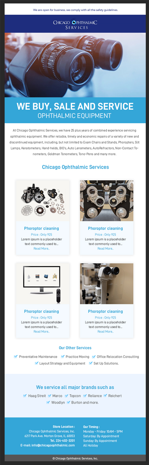 Email Marketing Design by Best Design Hub for Chicago Ophthalmic Services, Inc | Design #24577113