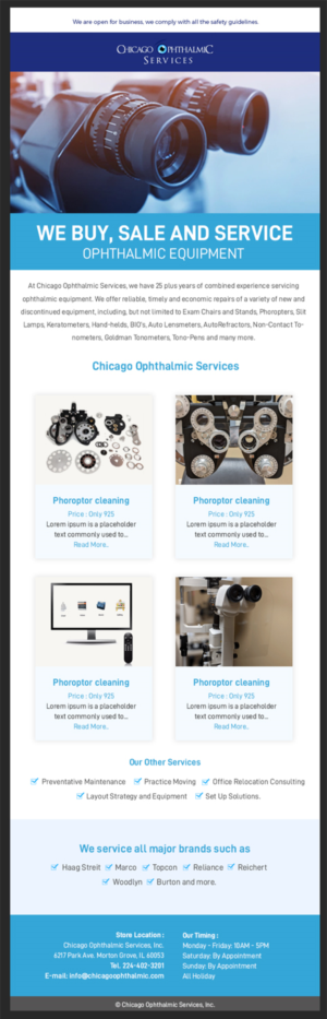 E-Mail Marketing-Design von Best Design Hub für Chicago Ophthalmic Services, Inc | Design: #24577113
