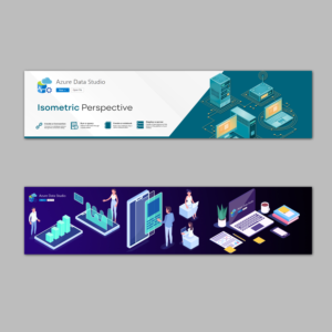 Banners in isometric perspective for a line of business application for an economics consultancy | Graphic Design by M 8