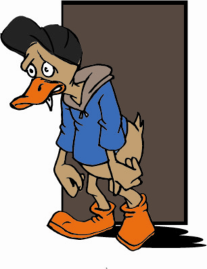 Cartoonish Depressed Duck is a character in the style of rick and morty.. he’s had it rough lately  | Graphic Design by dv
