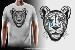 Lion Tshirt with blue eyes, image is provided for guidance | Diseño de Camiseta por gekgrfx