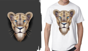 Lion Tshirt with blue eyes, image is provided for guidance | Diseño de Camiseta por ally designs