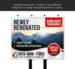 Sunlight Townhomes - Billboard design for our newly renovated townhome community | Diseño de Cartelera por ARTOGRAPHY