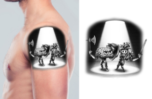New School Brain Battling Heart Sleeve Tattoo | Design de Tatouage par NILDesigns