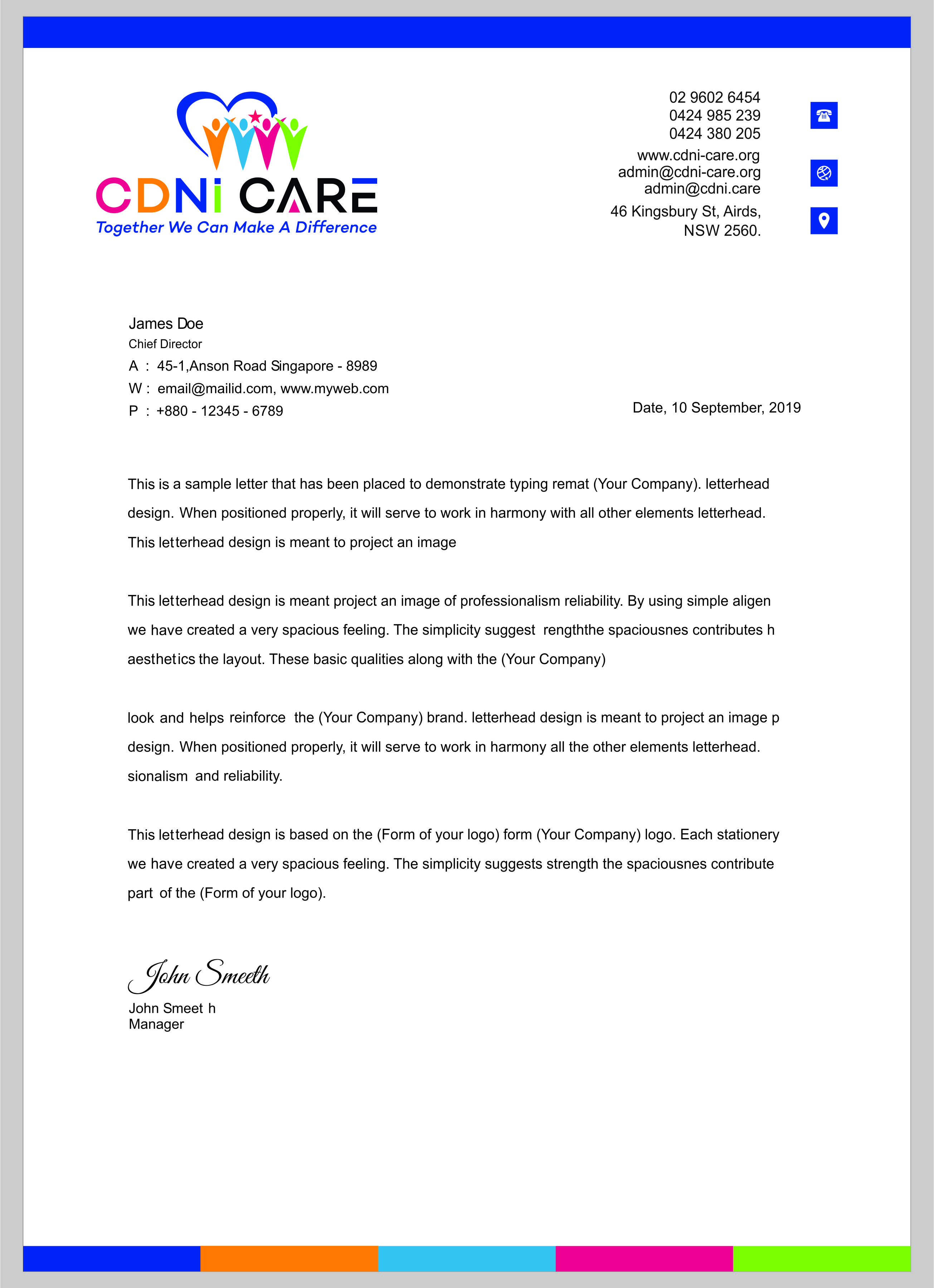 Letterhead Design by R Graphic for CDNI CARE PTY LTD | Design #24997875