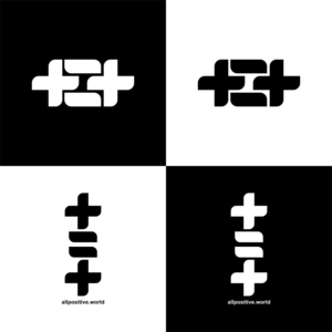 There is a logo +=+ on front of shirt and vertical logo with words allpositive.world on back of shirt | Diseño de Logo por tejo